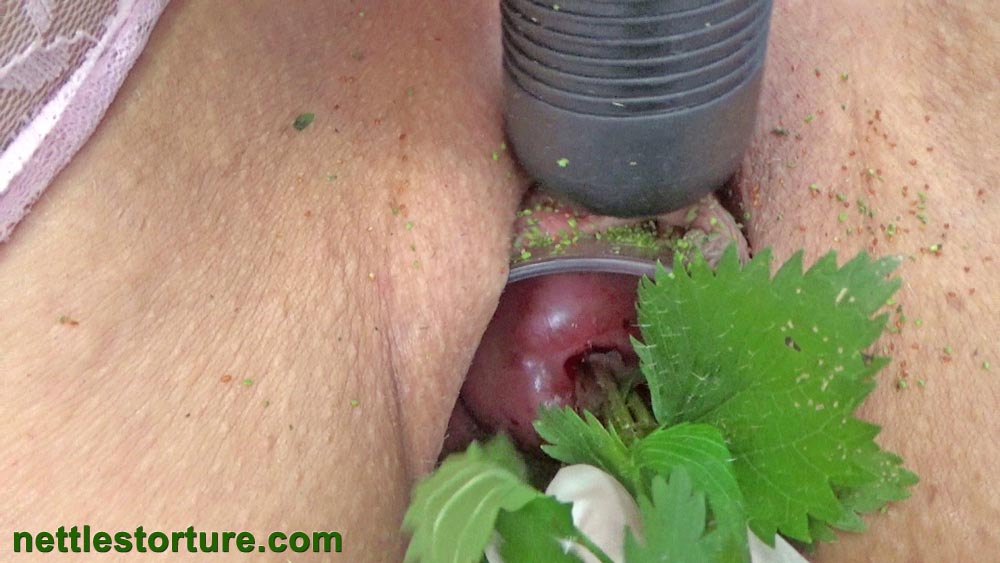 Female uterus insertion with stinging nettles and branches of flowers